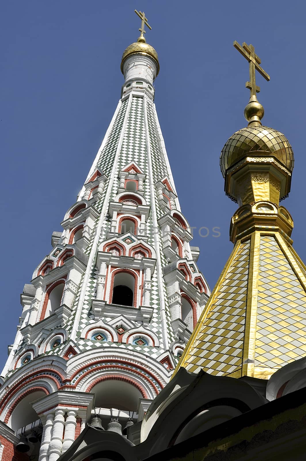 The spiers and the domes of the church in Shipka is covered with gold 
