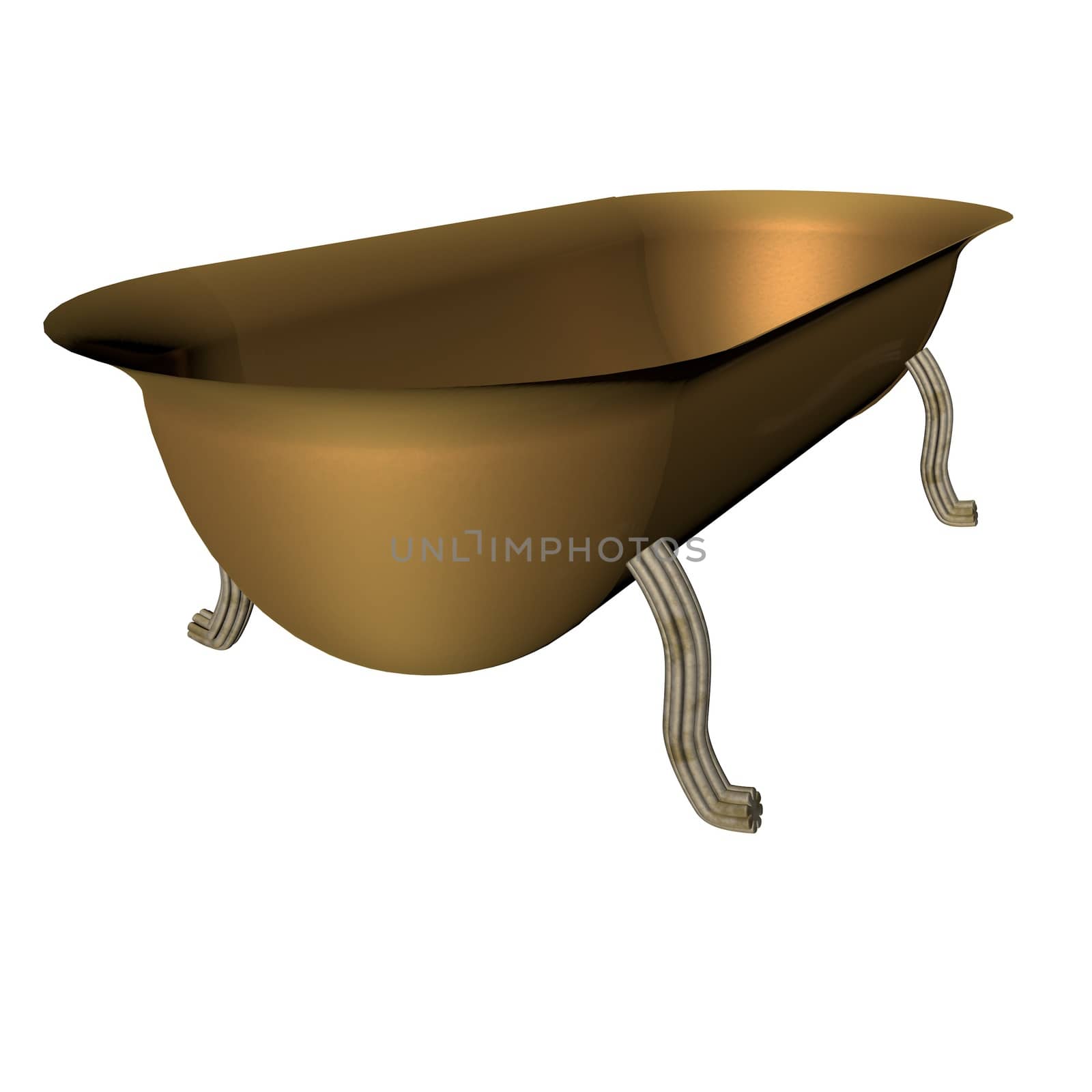 Golden bathtub isolated over white, 3d render