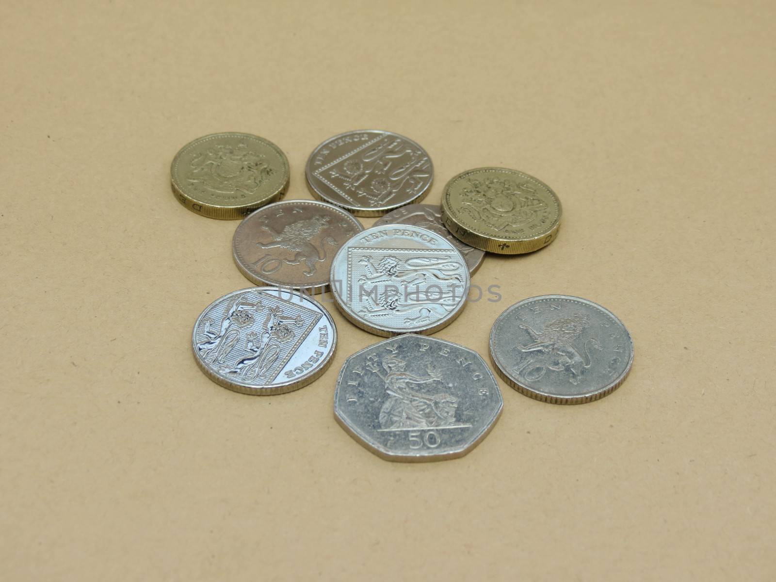 British Pounds coins (currency of United Kingdom)