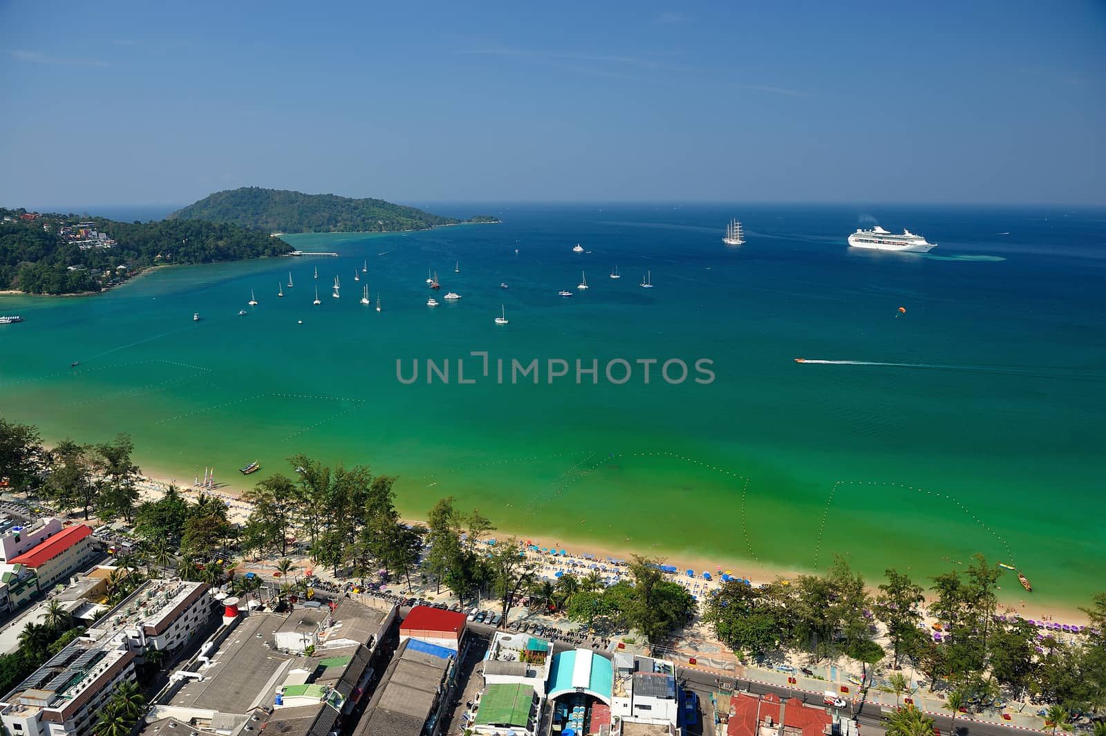 Patong tropical beach from aerial view, Phuket. Thailand. by think4photop