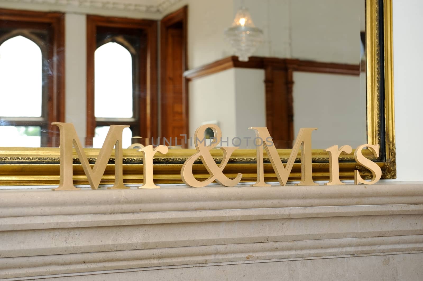 Wedding reception closeup of mr & mrs detail decorations