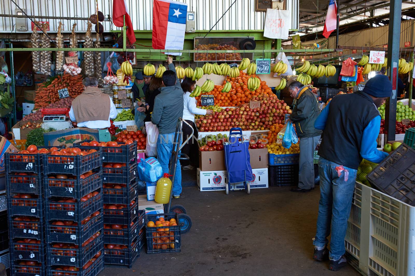 Fresh fruit and vegetables for sale in the historic Mercado Central in Santiago, capital of Chile