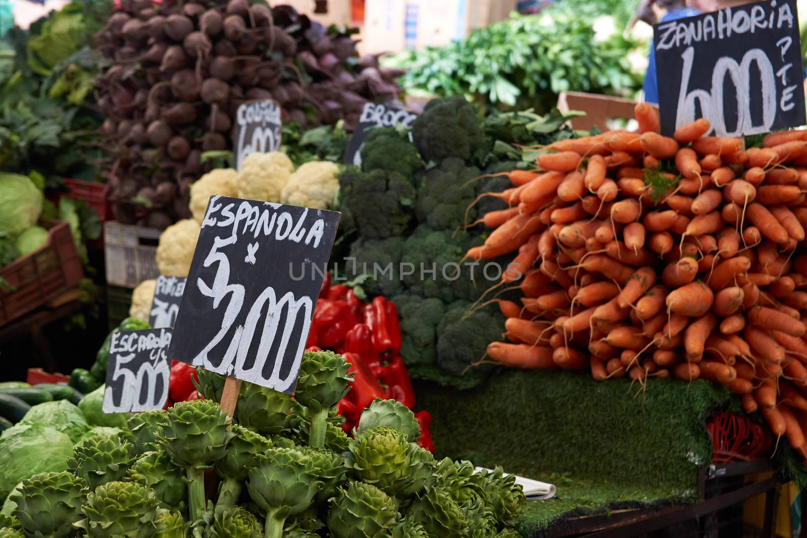 Fresh fruit and vegetables for sale in the historic Mercado Central in Santiago, capital of Chile