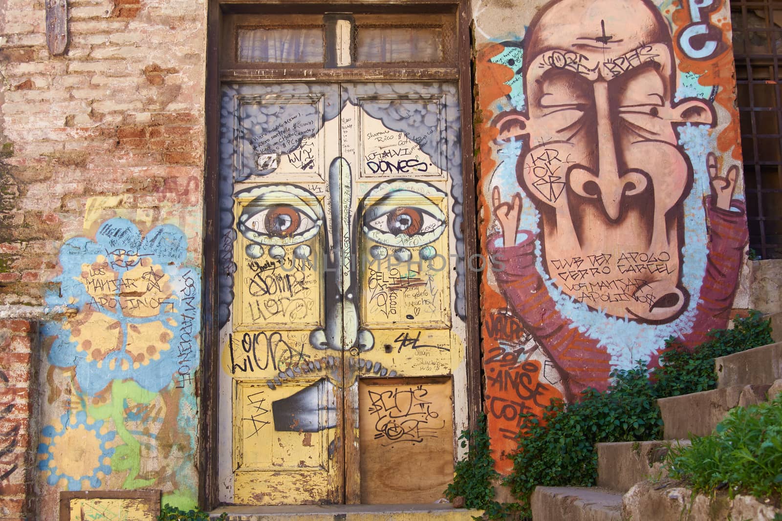 Colourful urban art decorating a street in the world heritage city of Valparaiso in Chile