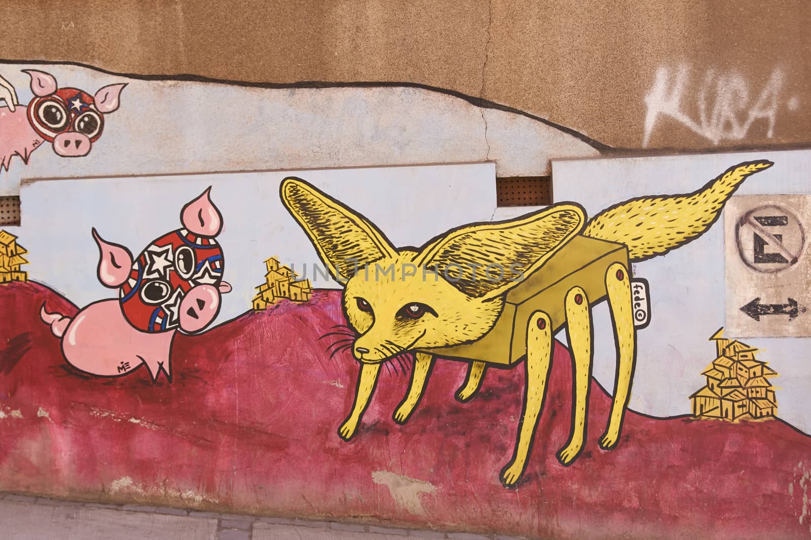 Colourful urban art decorating a street in the world heritage city of Valparaiso in Chile
