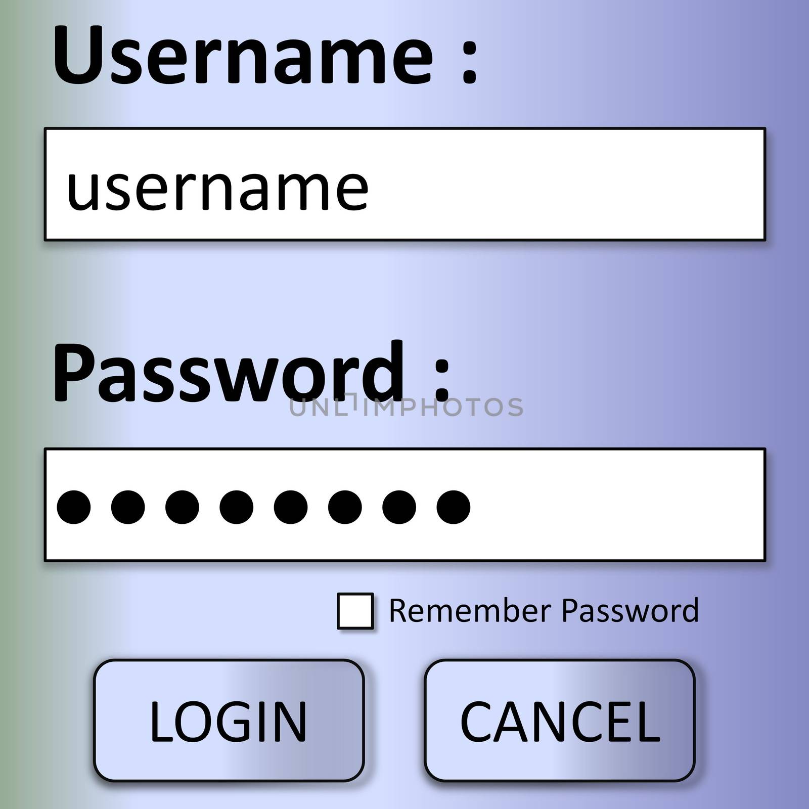 User login form with password and buttons