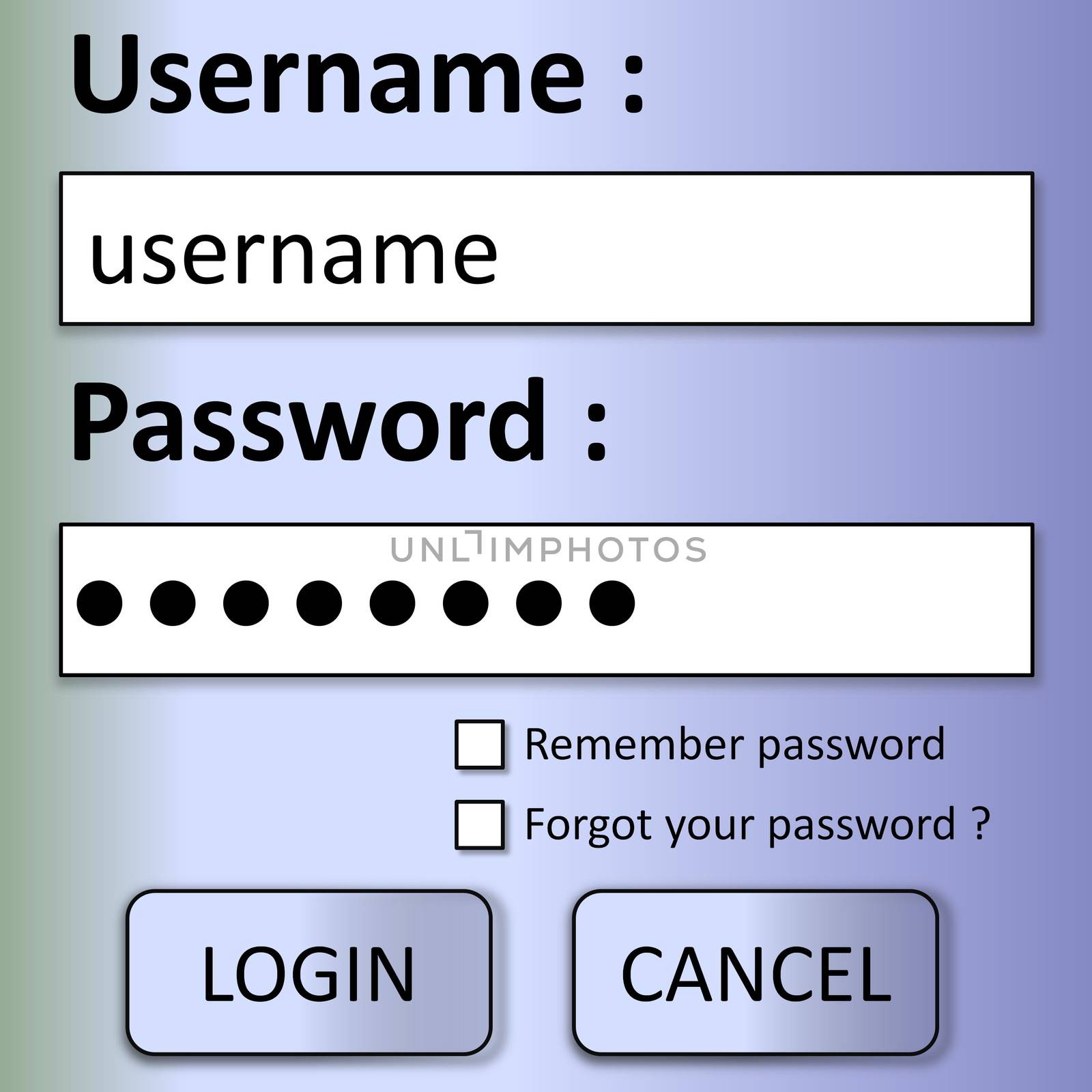 User login form with password and buttons