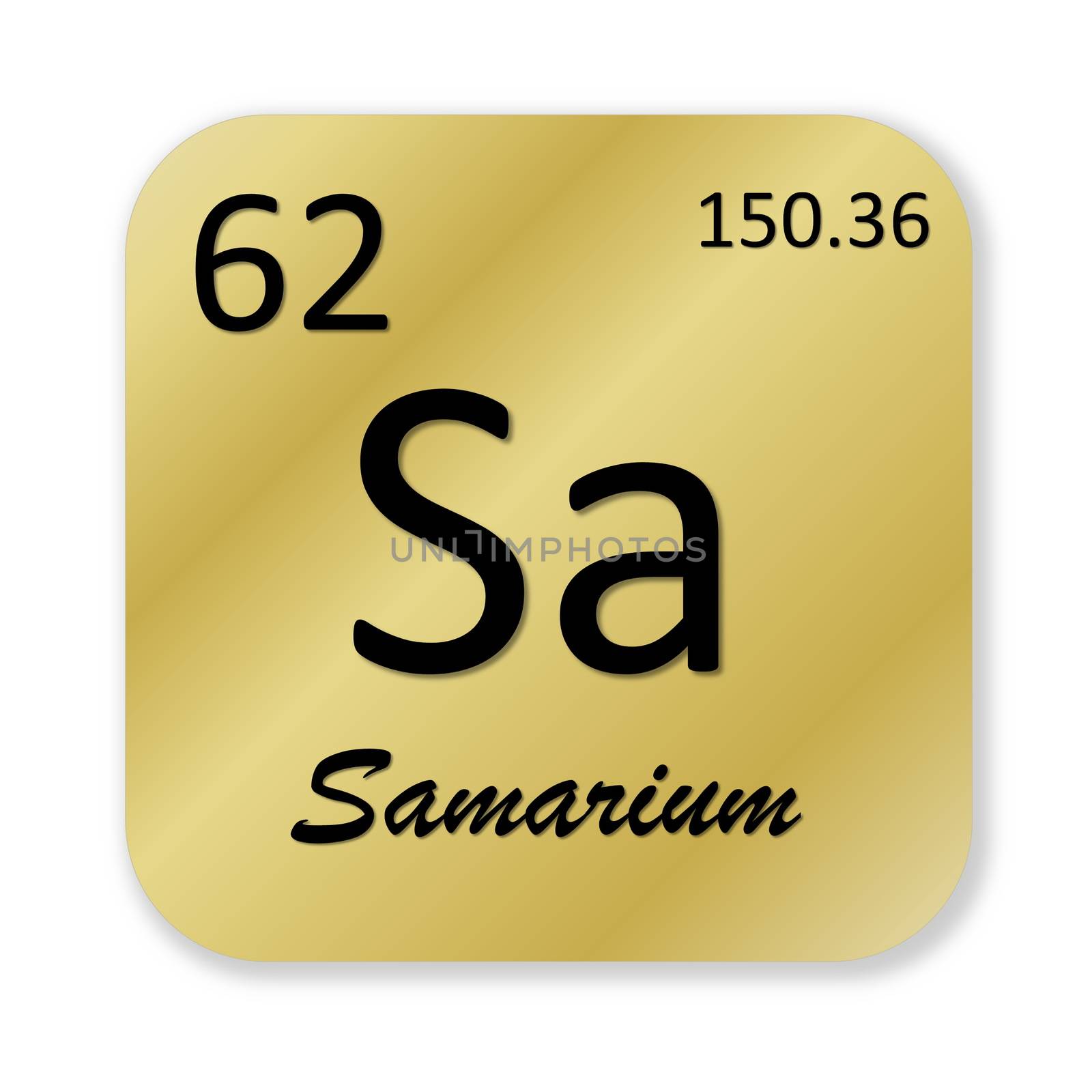 Black samarium element into golden square shape isolated in white background