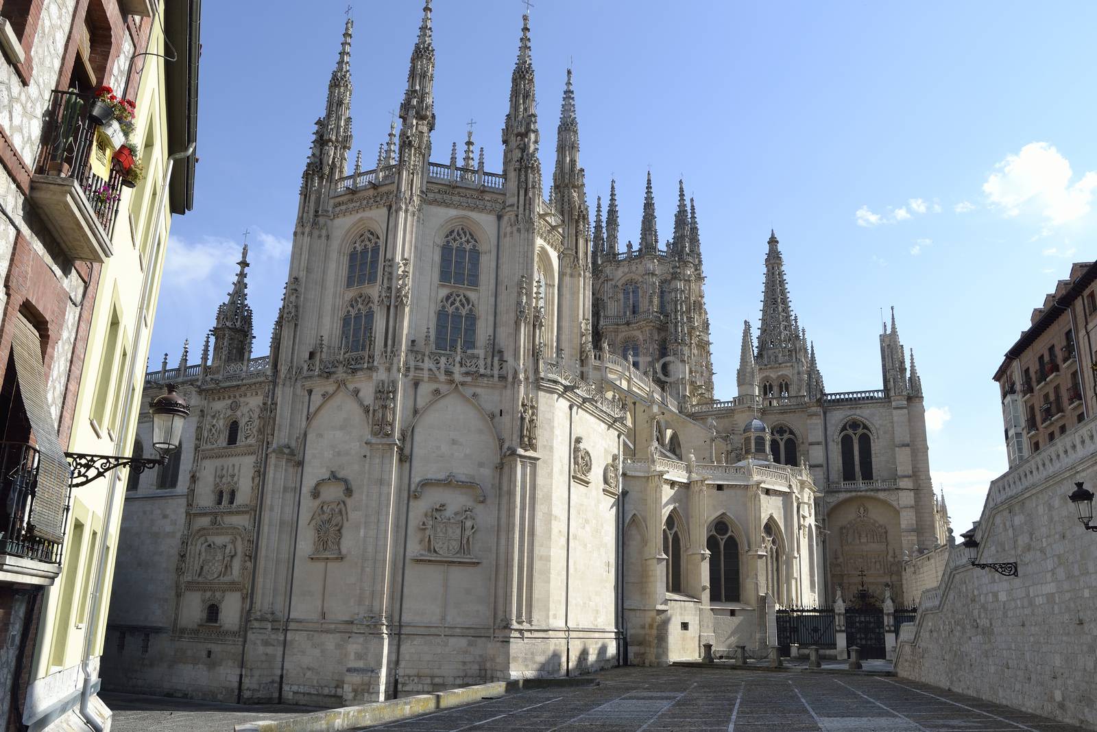 Burgos Cathedral, "Catedral de Santa María de Burgos" from backside. Sunny day