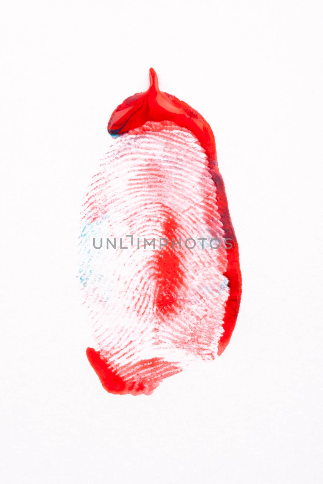 red oil paint fingerprint on white paper