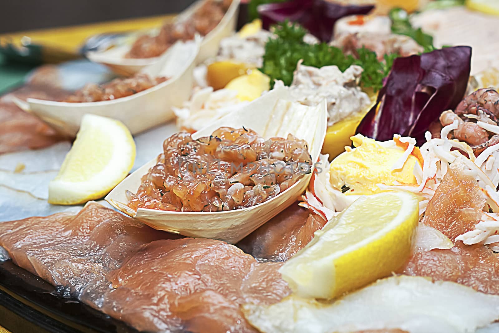 tasty fish dish of salmon and shrimp