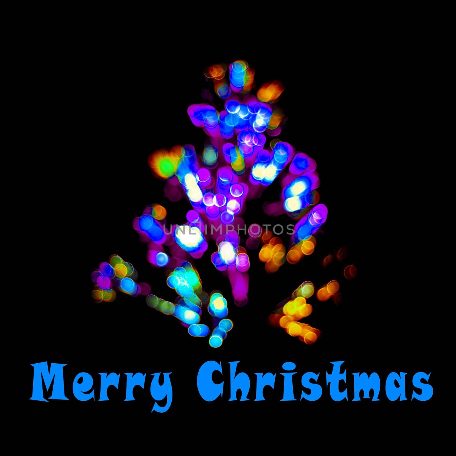 Merry Christmas card with fir tree and LED lights