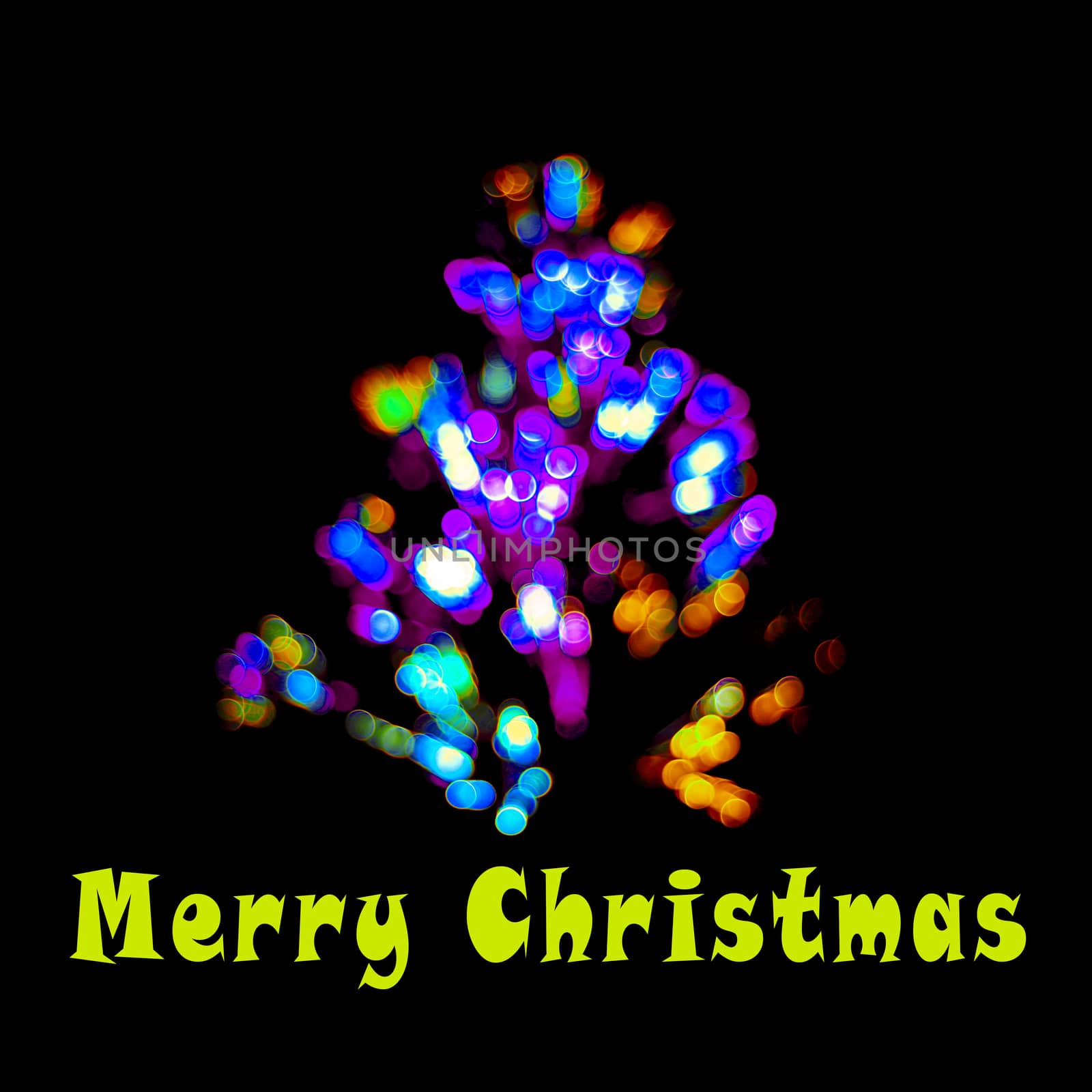 Merry Christmas card with fir tree and LED lights