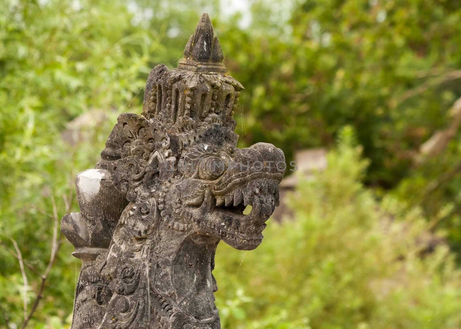 Sculpture of dragon with furious face