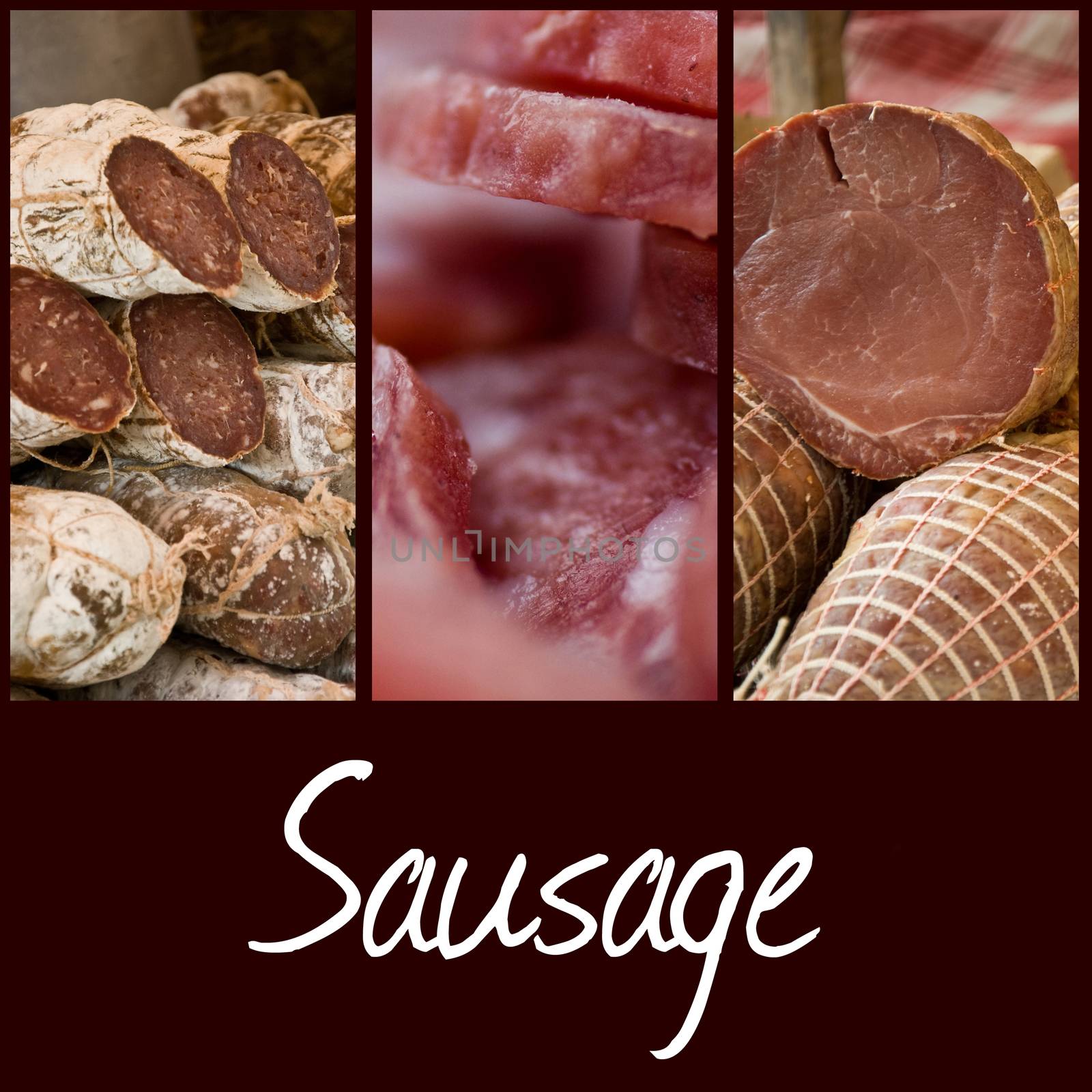 Sausage at a French Market closeup collage