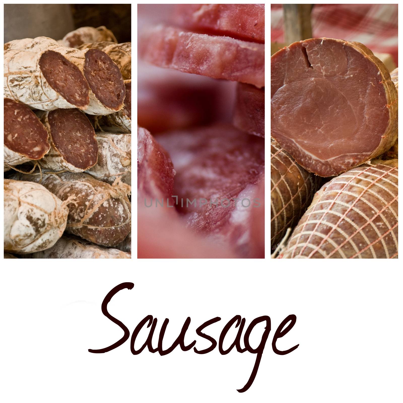 Sausage at a French Market closeup collage