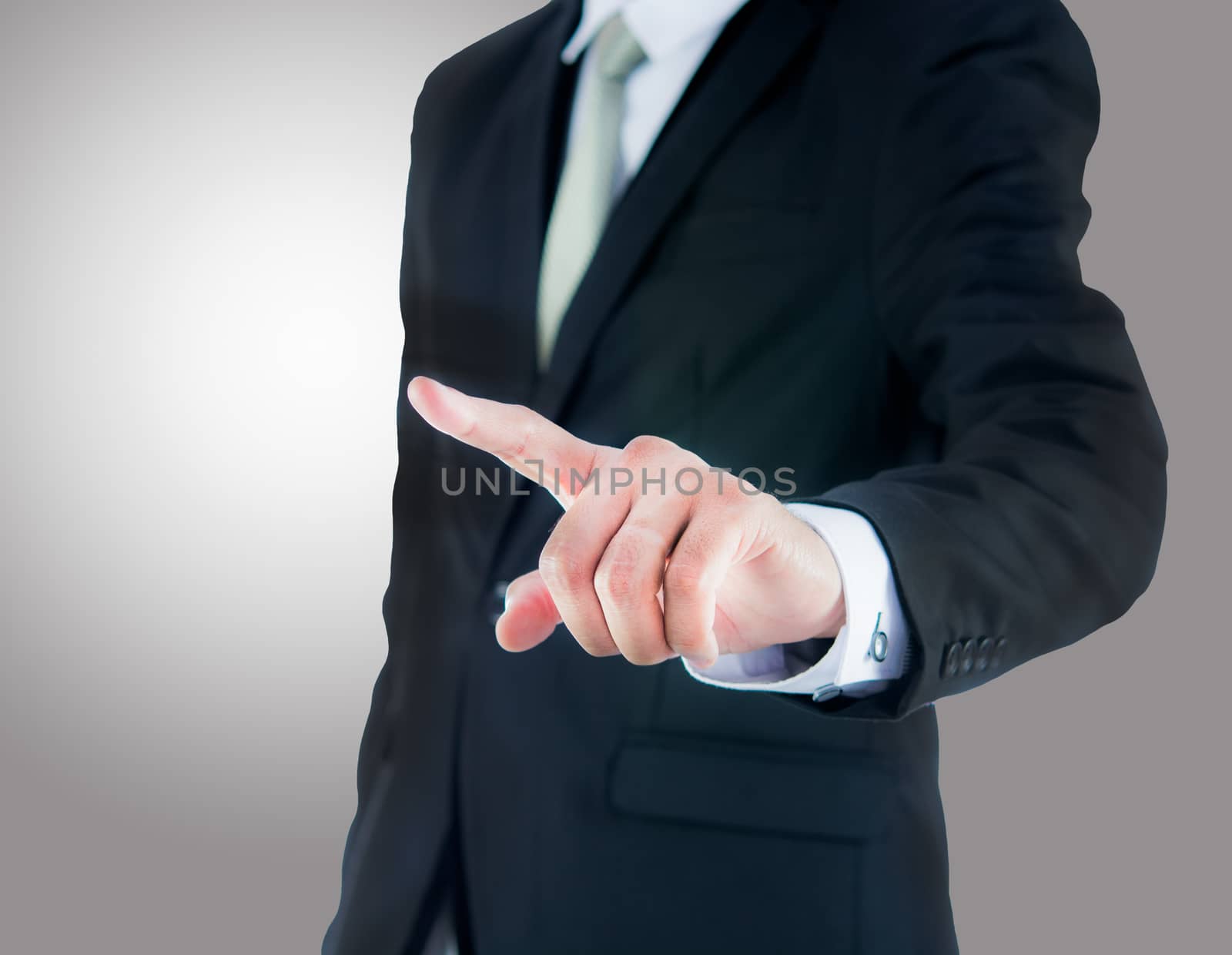 Businessman standing posture show hand isolated by Sorapop