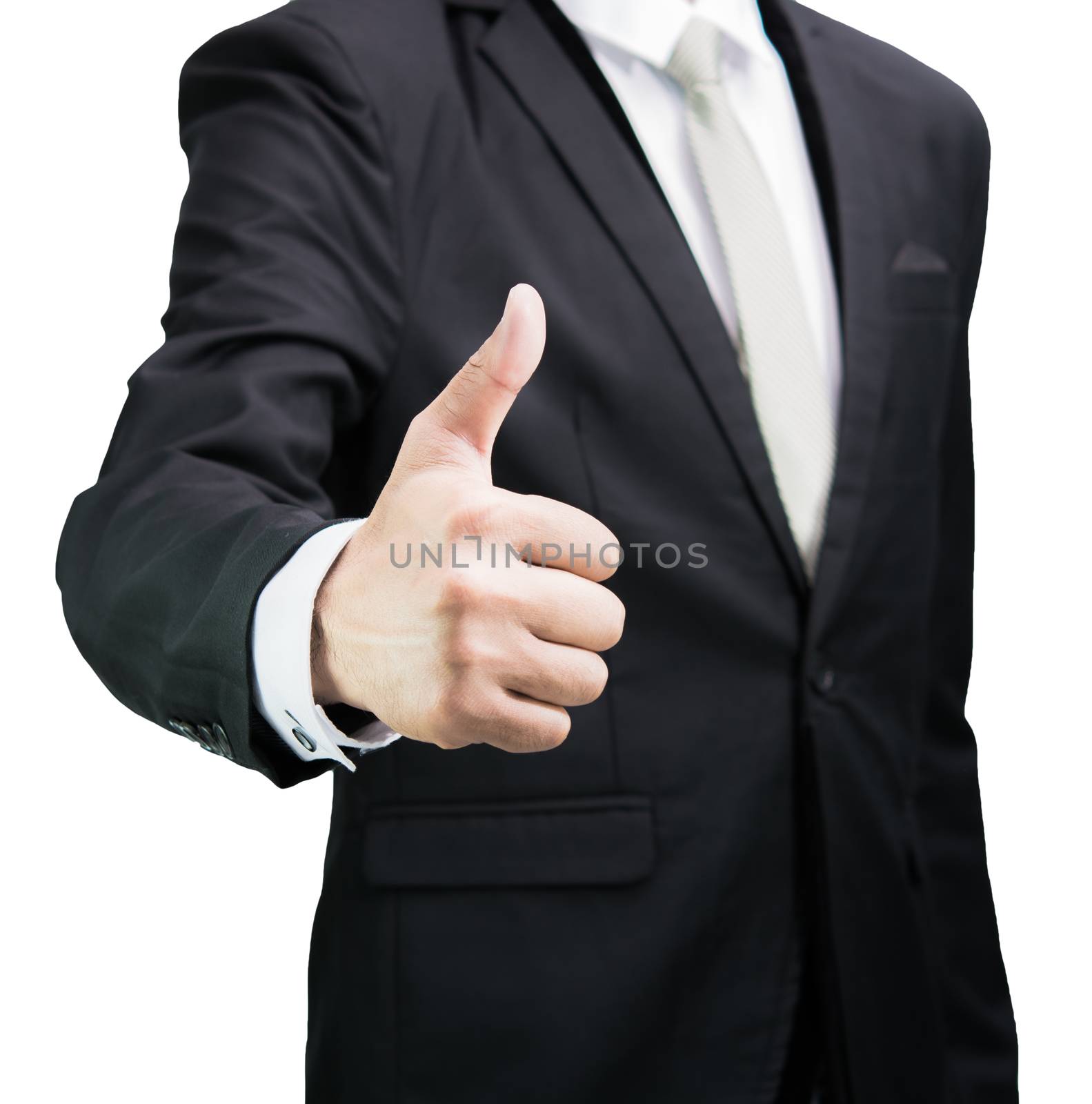 Businessman standing posture show hand isolated on over white background