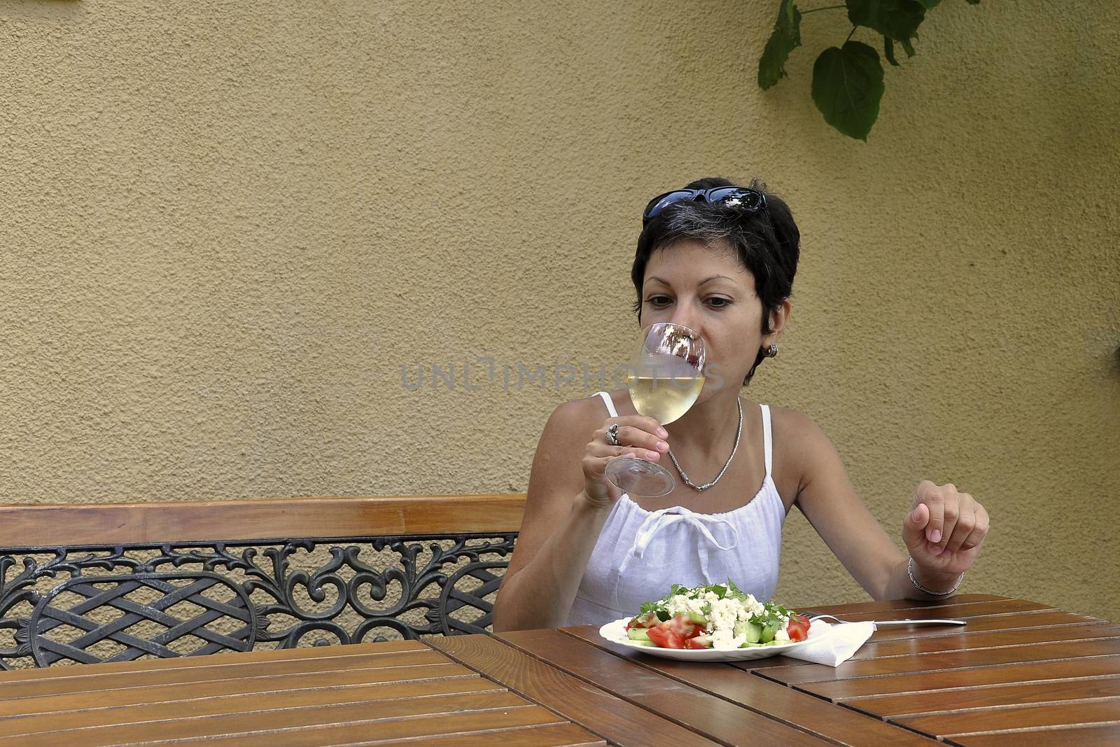 Lunch Break with shopska salad and white wine in Byala