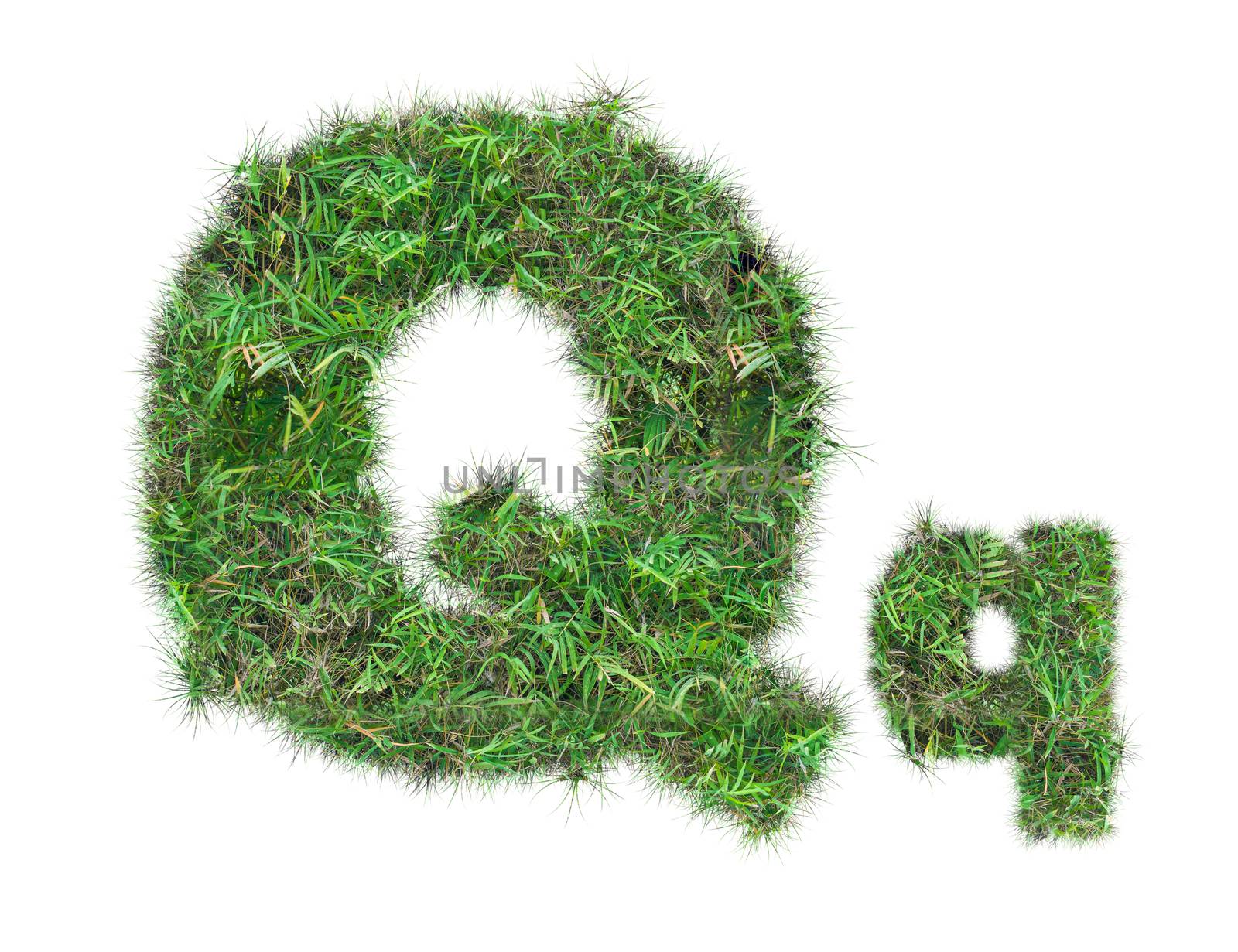 letter Q on green grass isolated on over white background