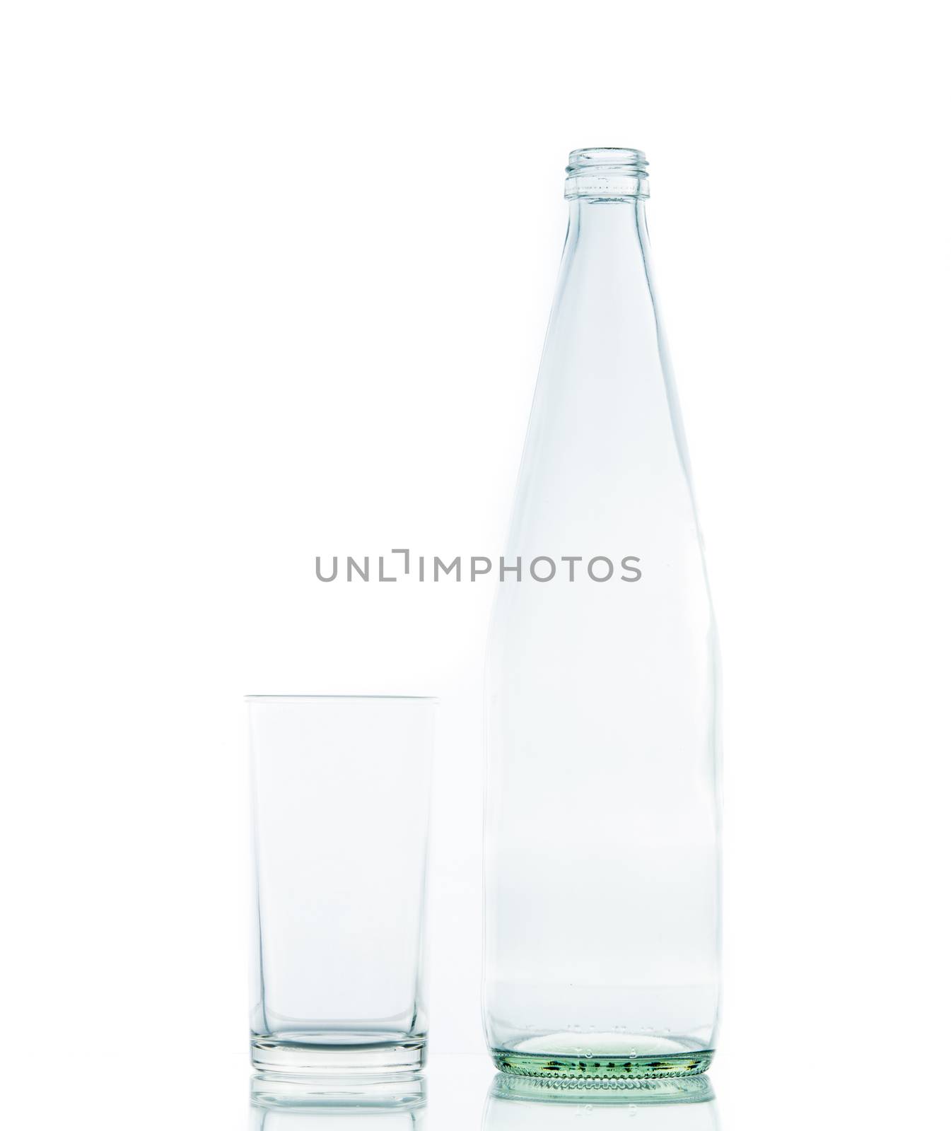 Bottle and Glass water clear isolate on over white background