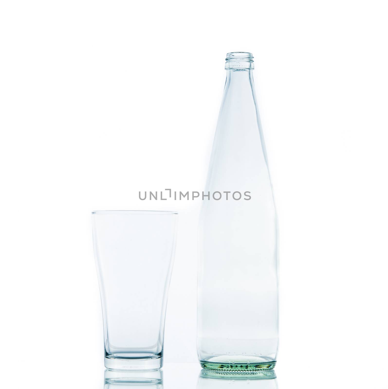 Bottle and Glass water clear isolate on over white background