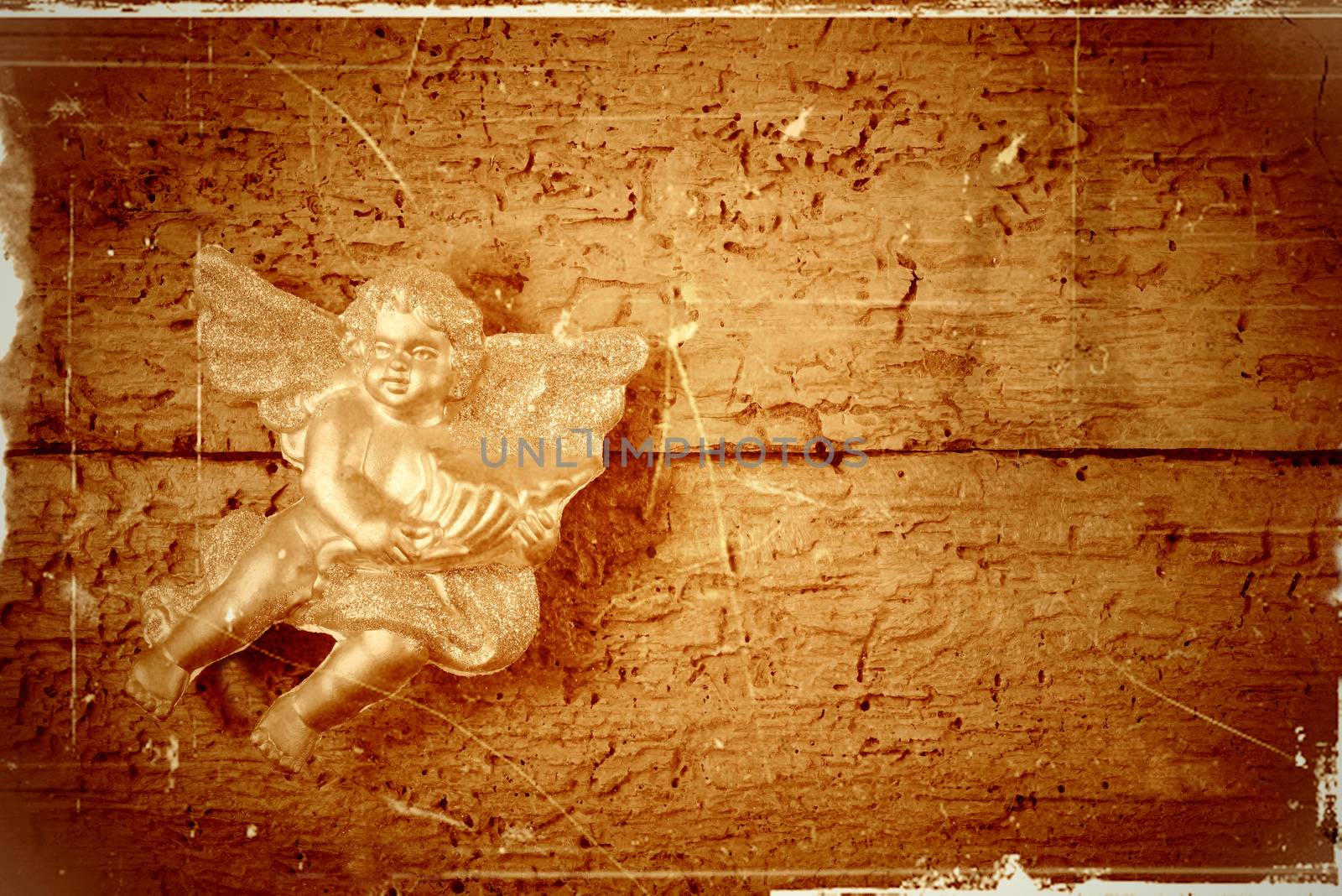  Angel in old wooden background by Carche