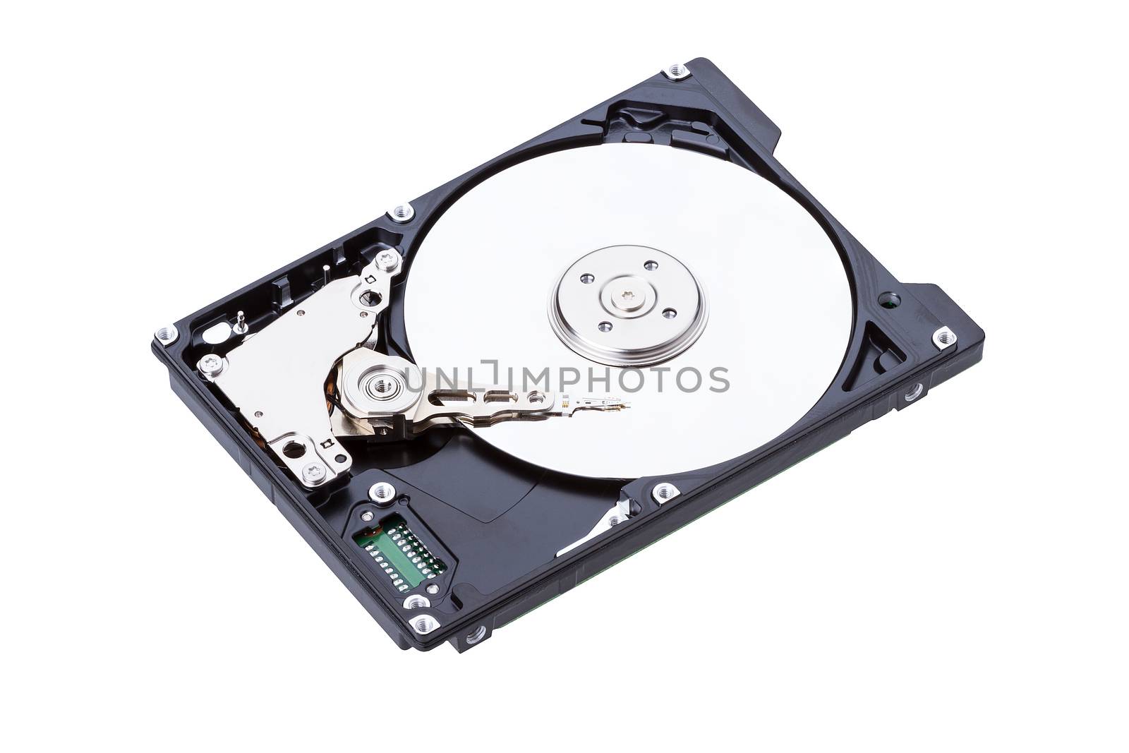 Harddisk drive (HDD) with top cover open isolated on white background