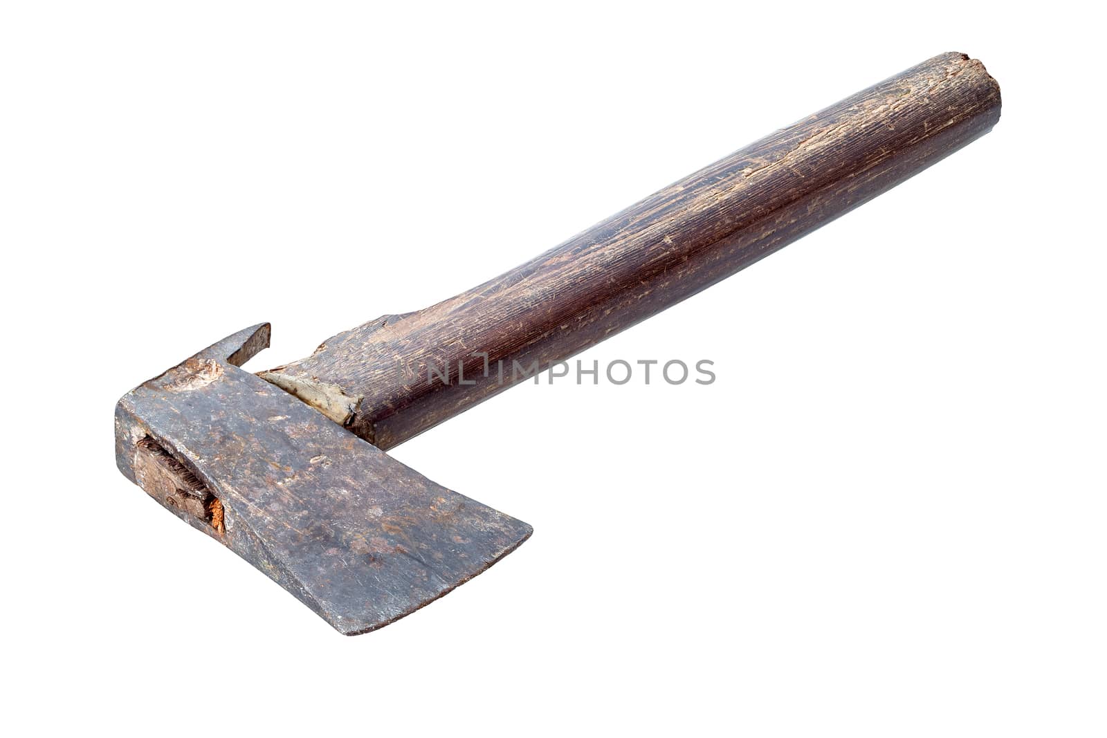 Old axe isolated on white background