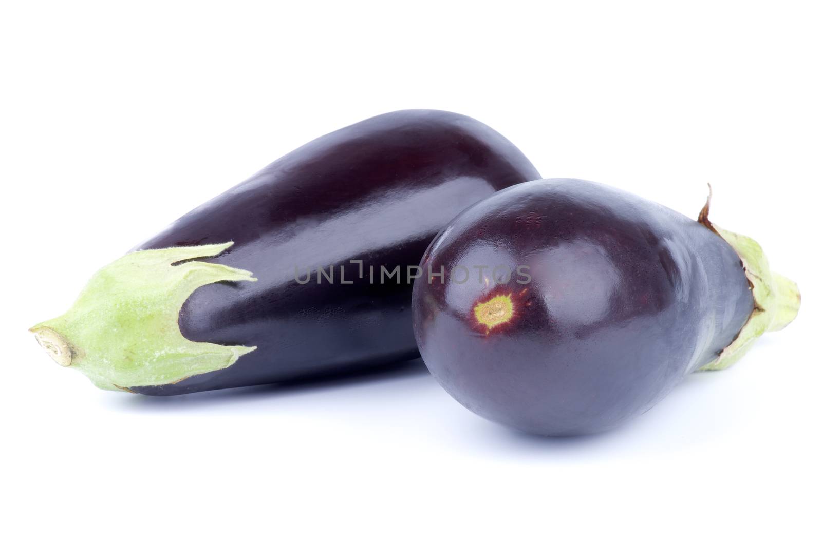 Two Raw Ripe Eggplants isolated on White background