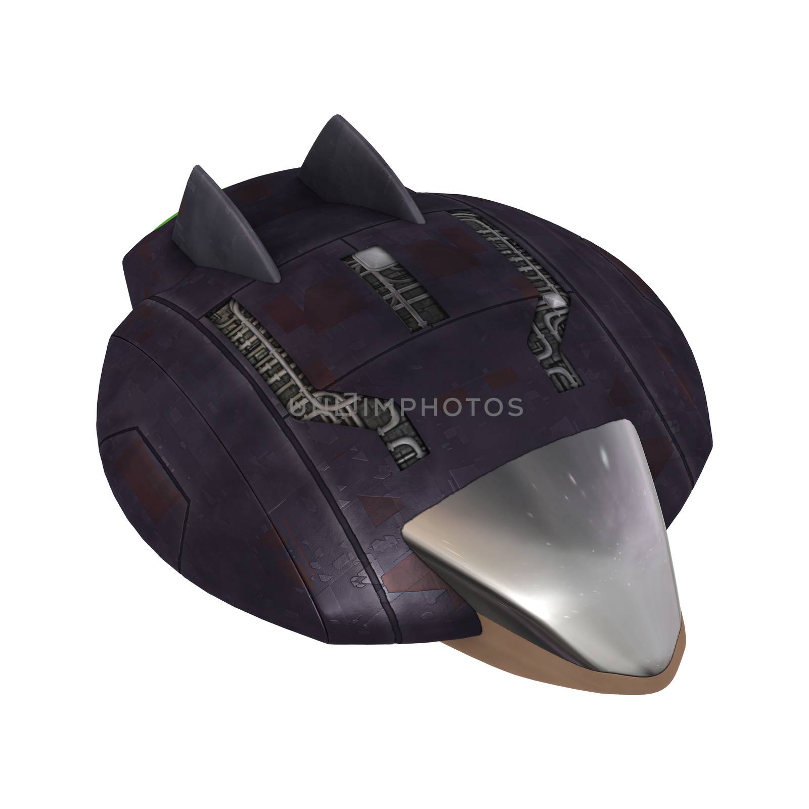 3D digital render of a science fiction aliens spaceship isolated on white background