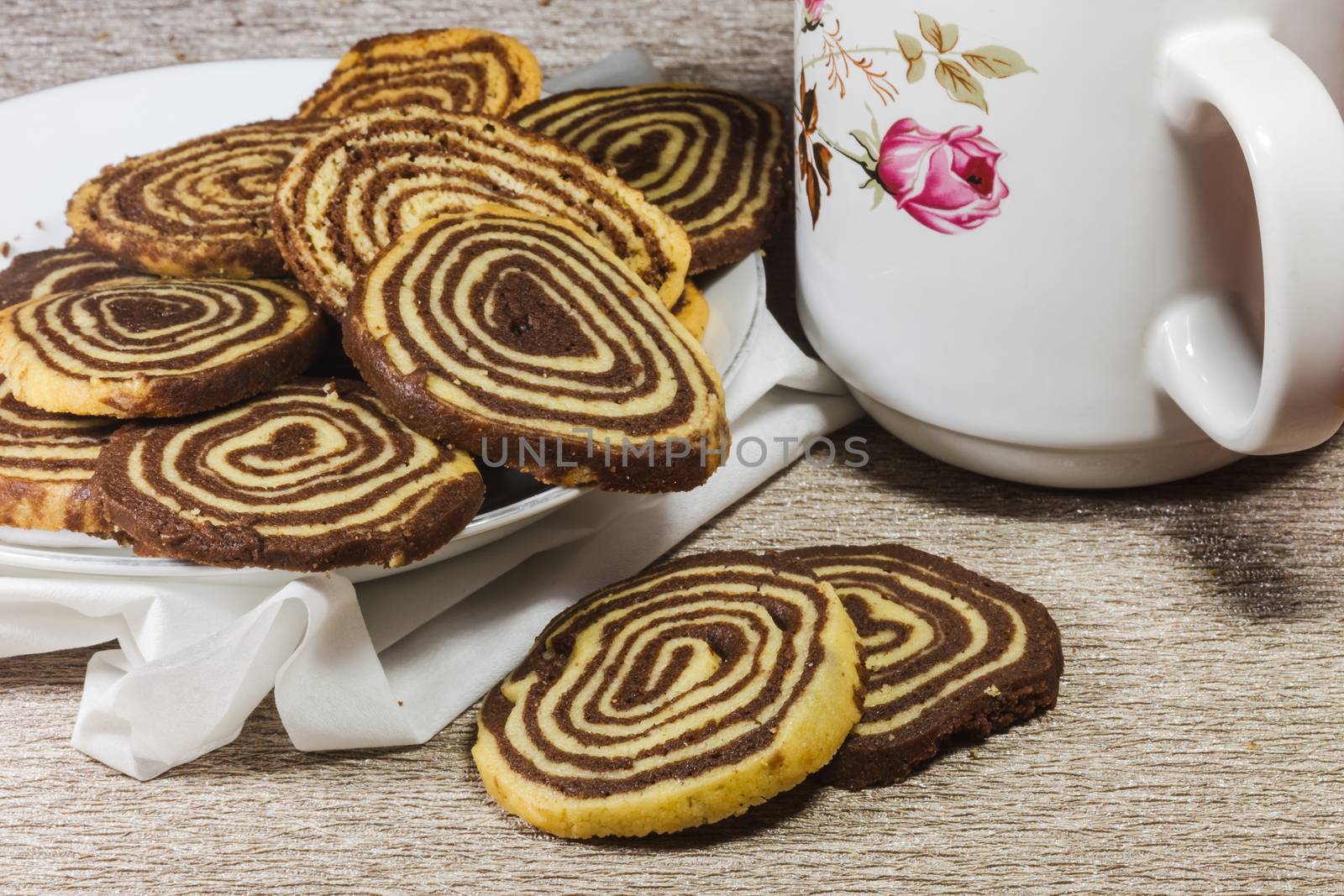 Pile of cookies fancy on a white plate