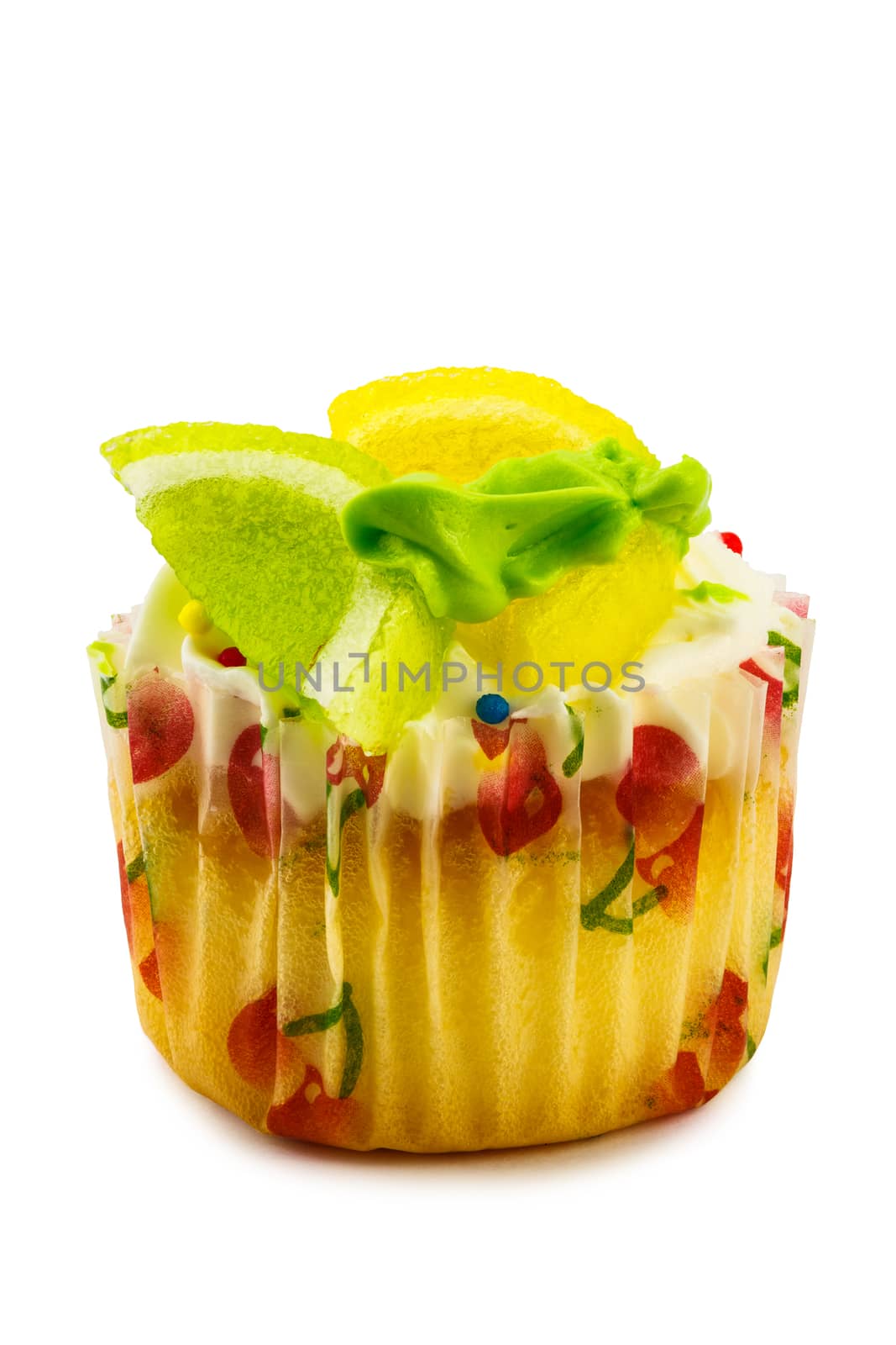 Fruit cupcake isolated on white background