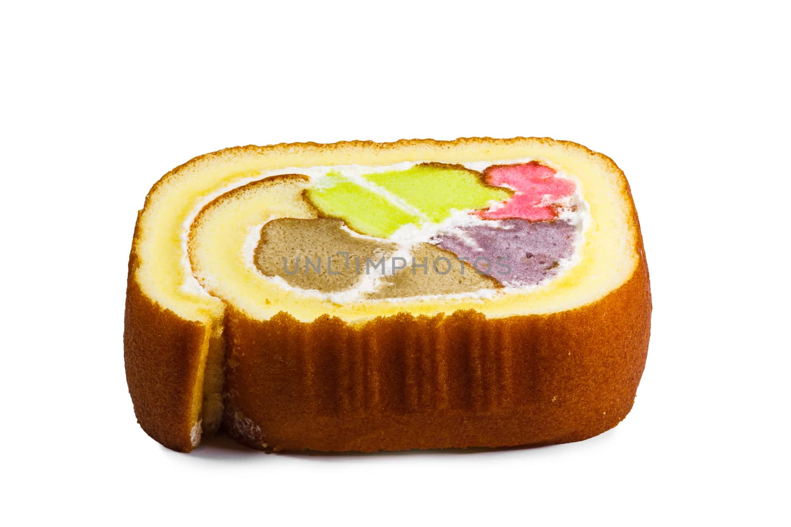 Scotch roll cake isolated on white background