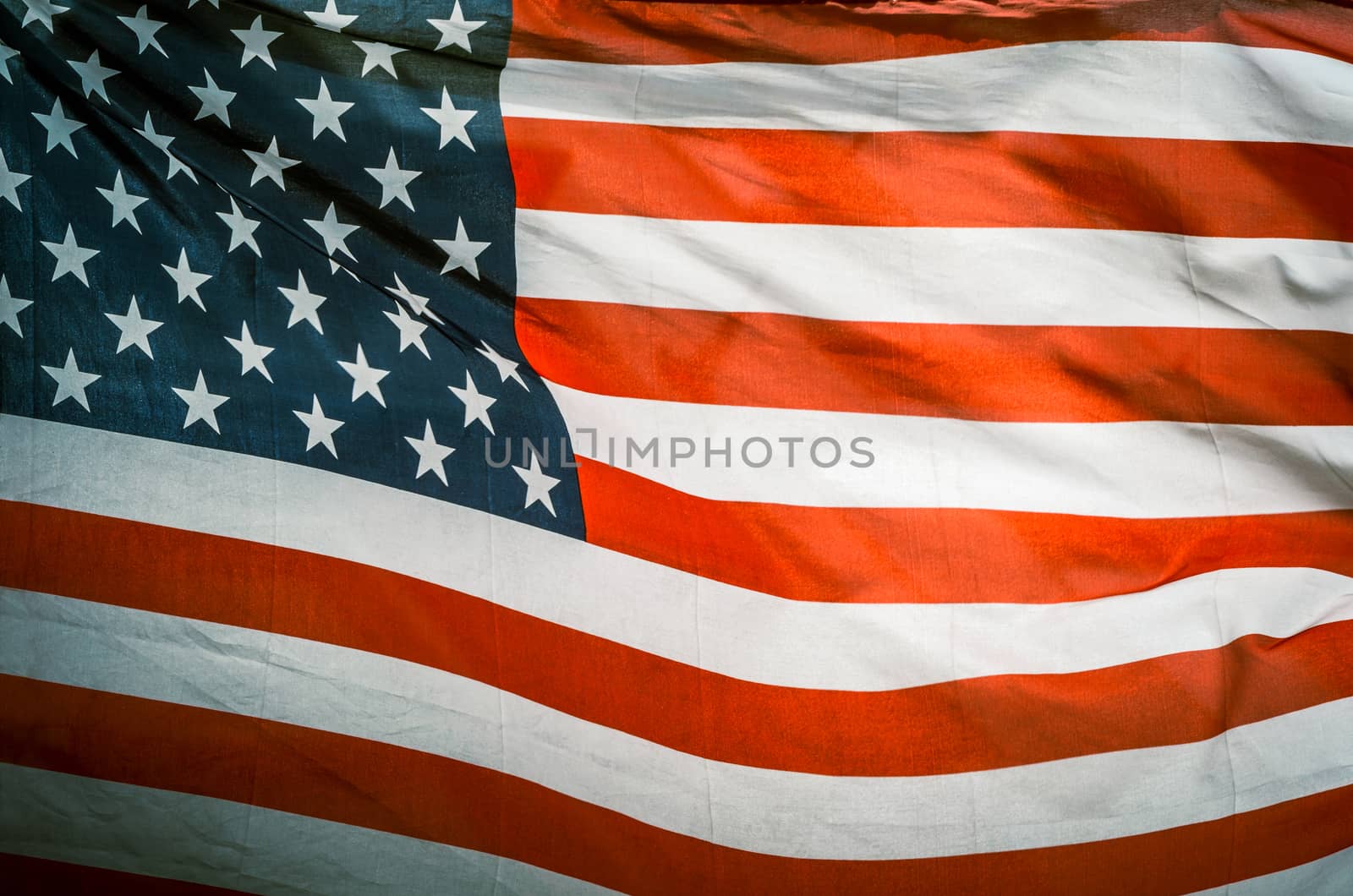 Retro Filtered Photo Of USA Stars And Stripes Flag In The Wind