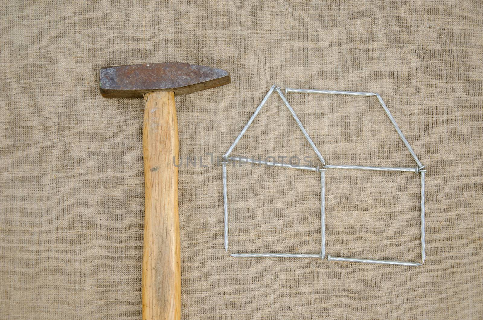 hammer and outbuilding form of nail linen texture by sauletas