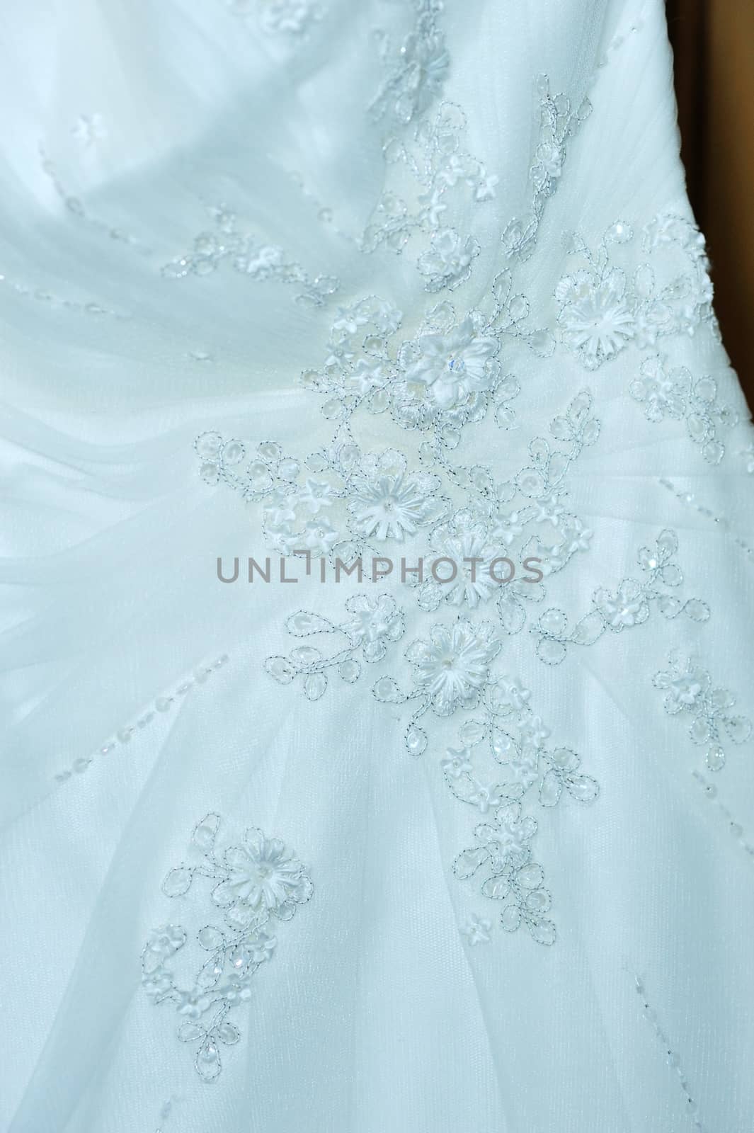 Weding dress, close up details.