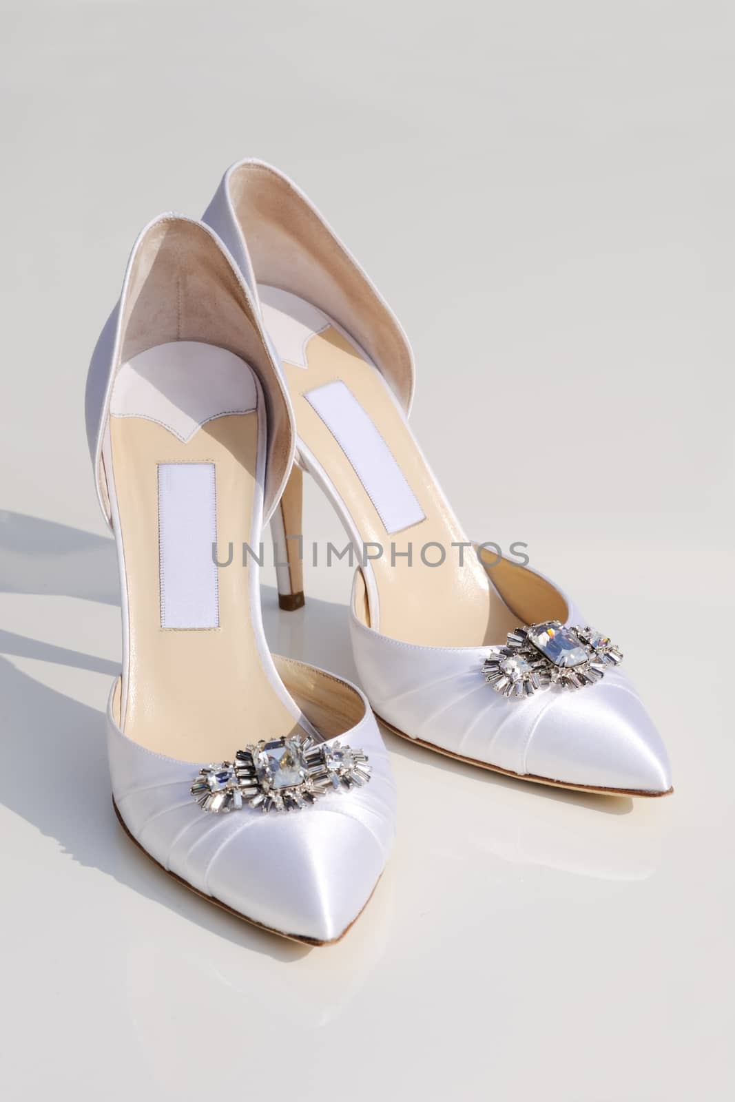 Brides white shoes with white background