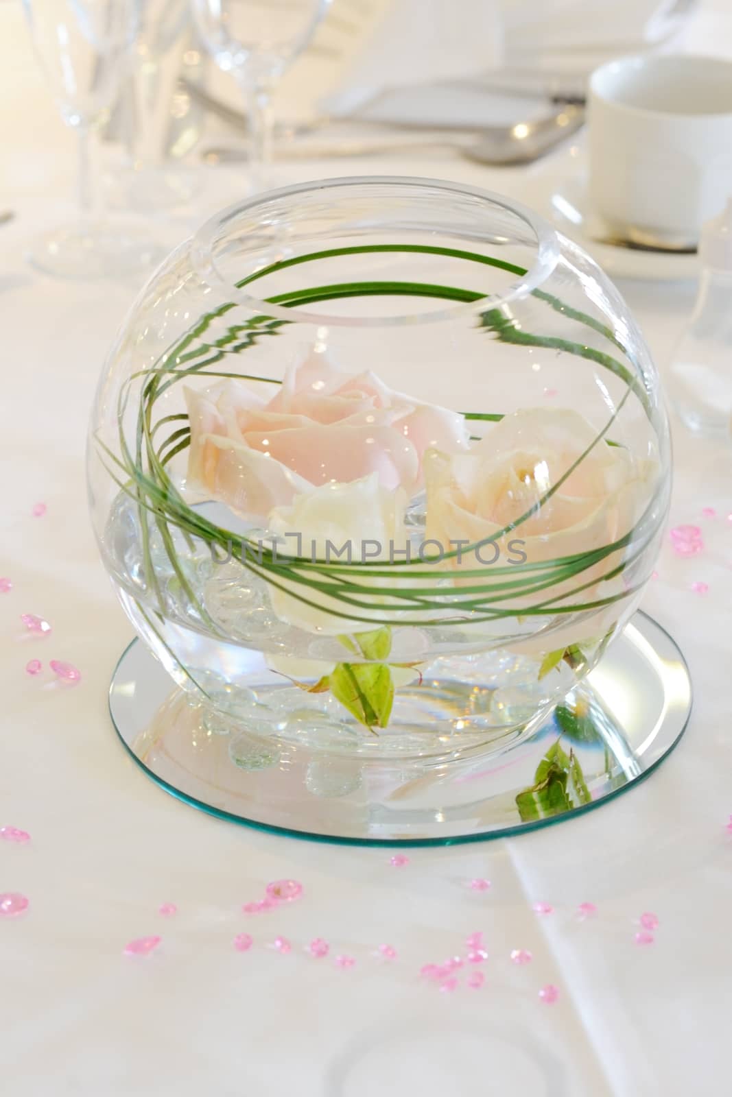 Flower bowl decoration at wedding reception