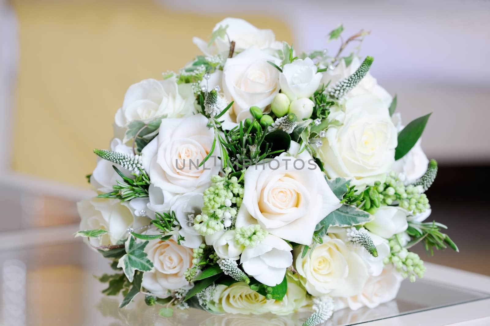 Close-up of brides bouquet of flowers on wedding day