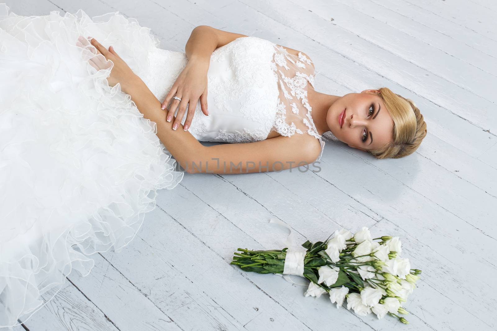 Wedding. Attractive bride with beautiful bouquet