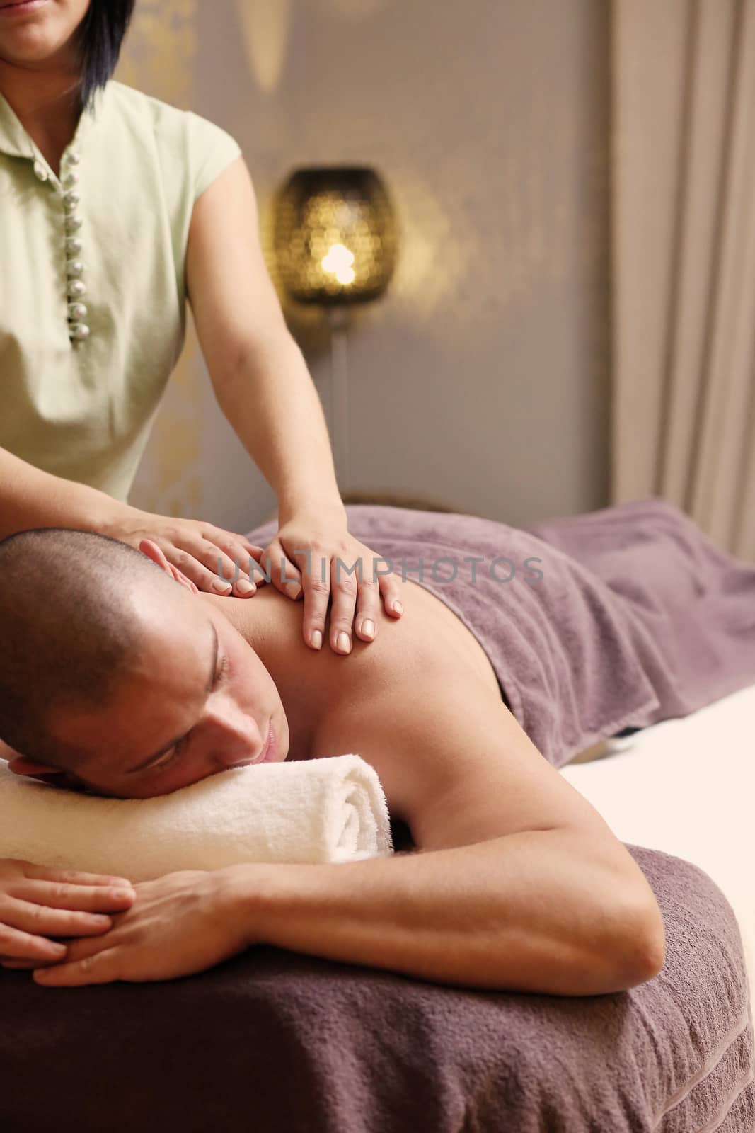 Beauty, health. Man in spa salon