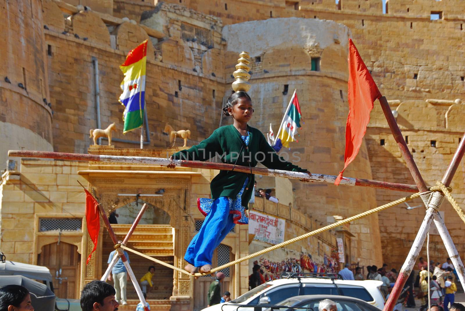 A young lady on a tightrope at an outdoor market in Jaisalmer, India
31 Dec 2008
No model release
Editorial only