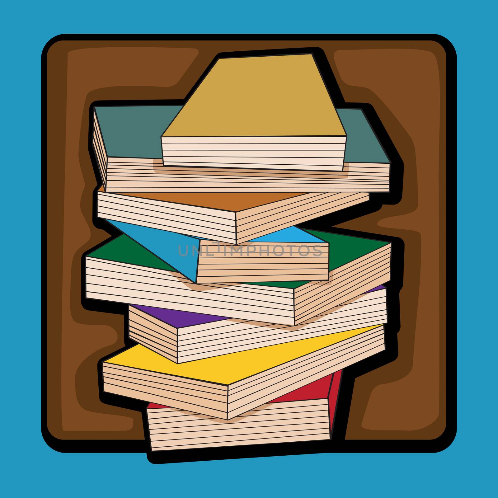 Hand drawn clip art with books over blue