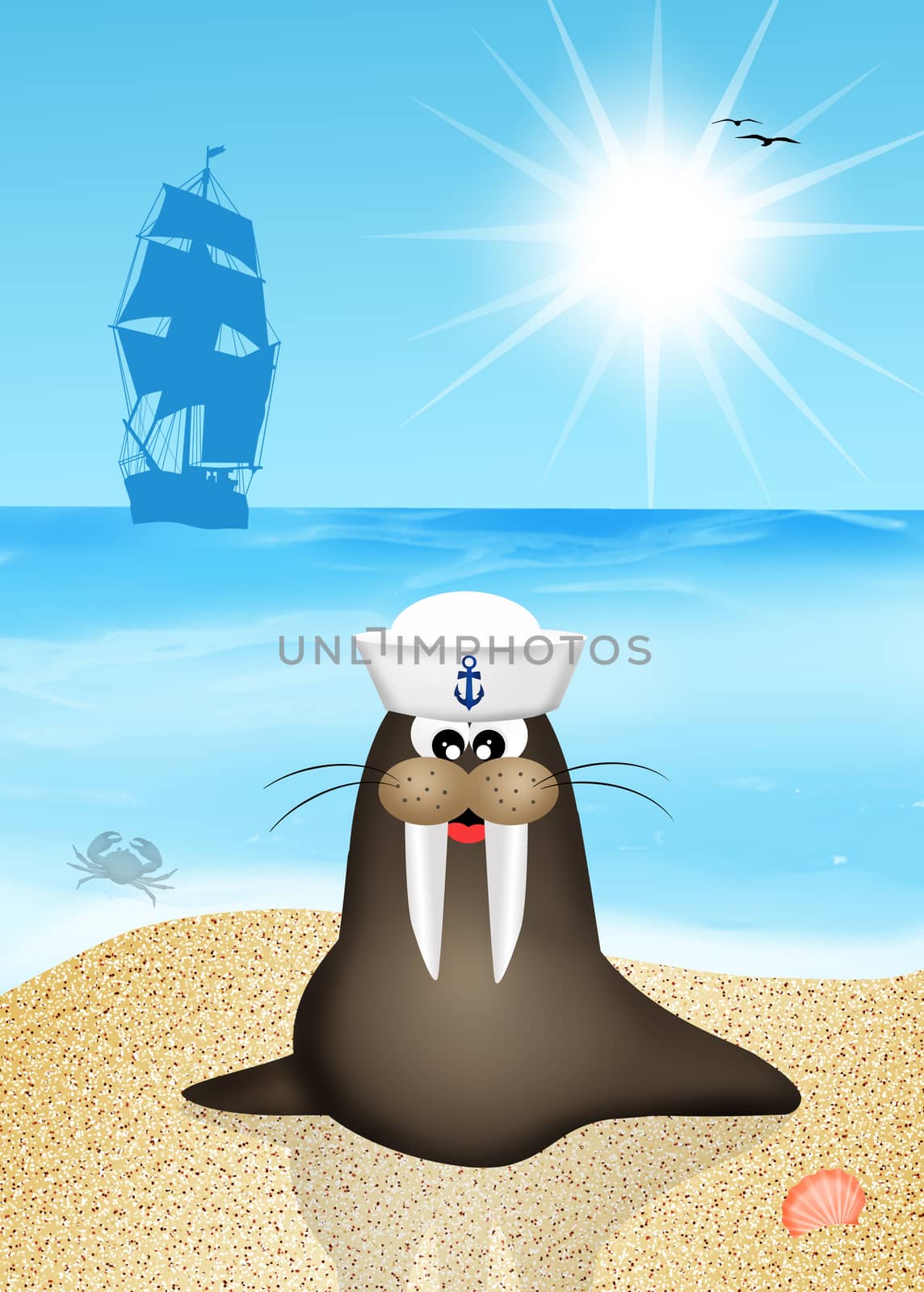 illustration of walrus sailor