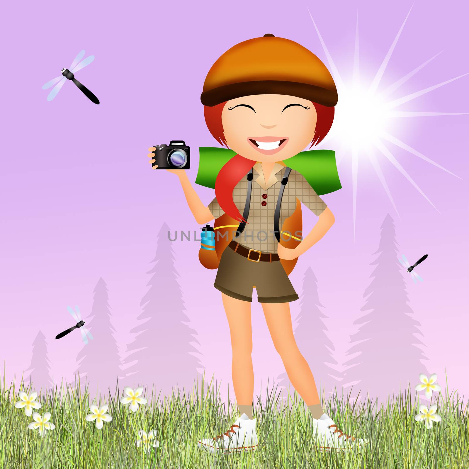 illustration of girl in camping