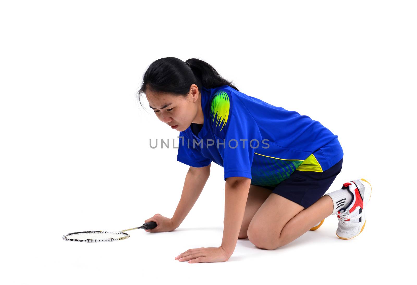 badminton player in action isolated on white background