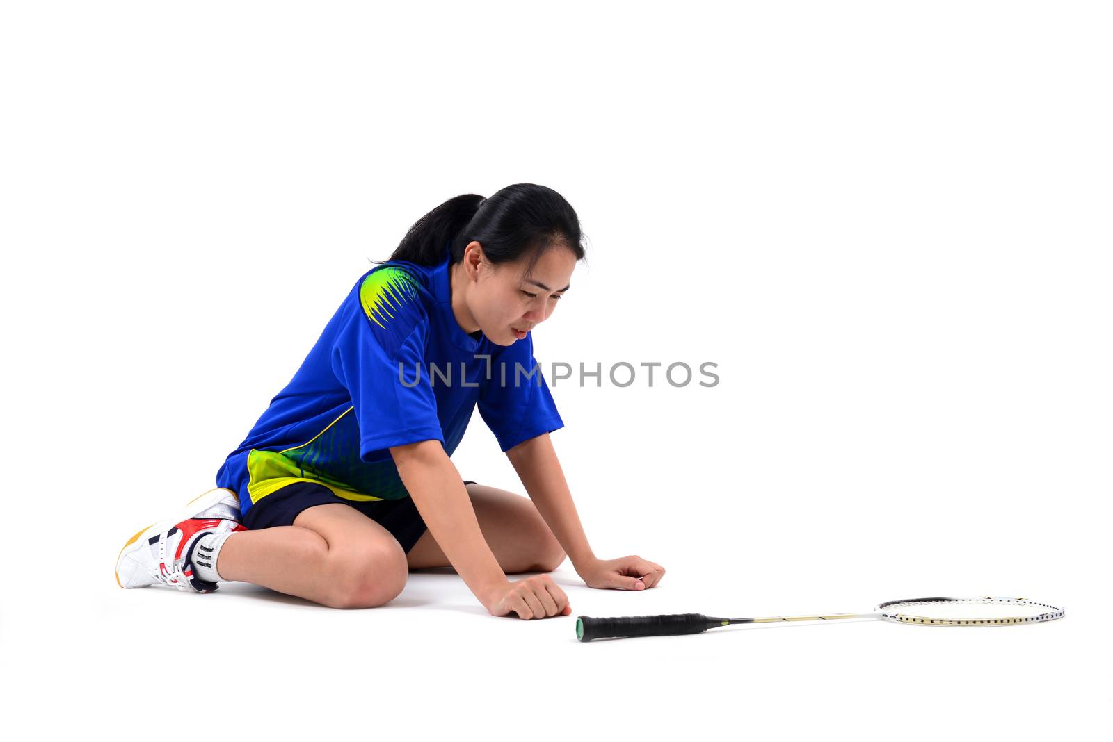 badminton player in action isolated on white background