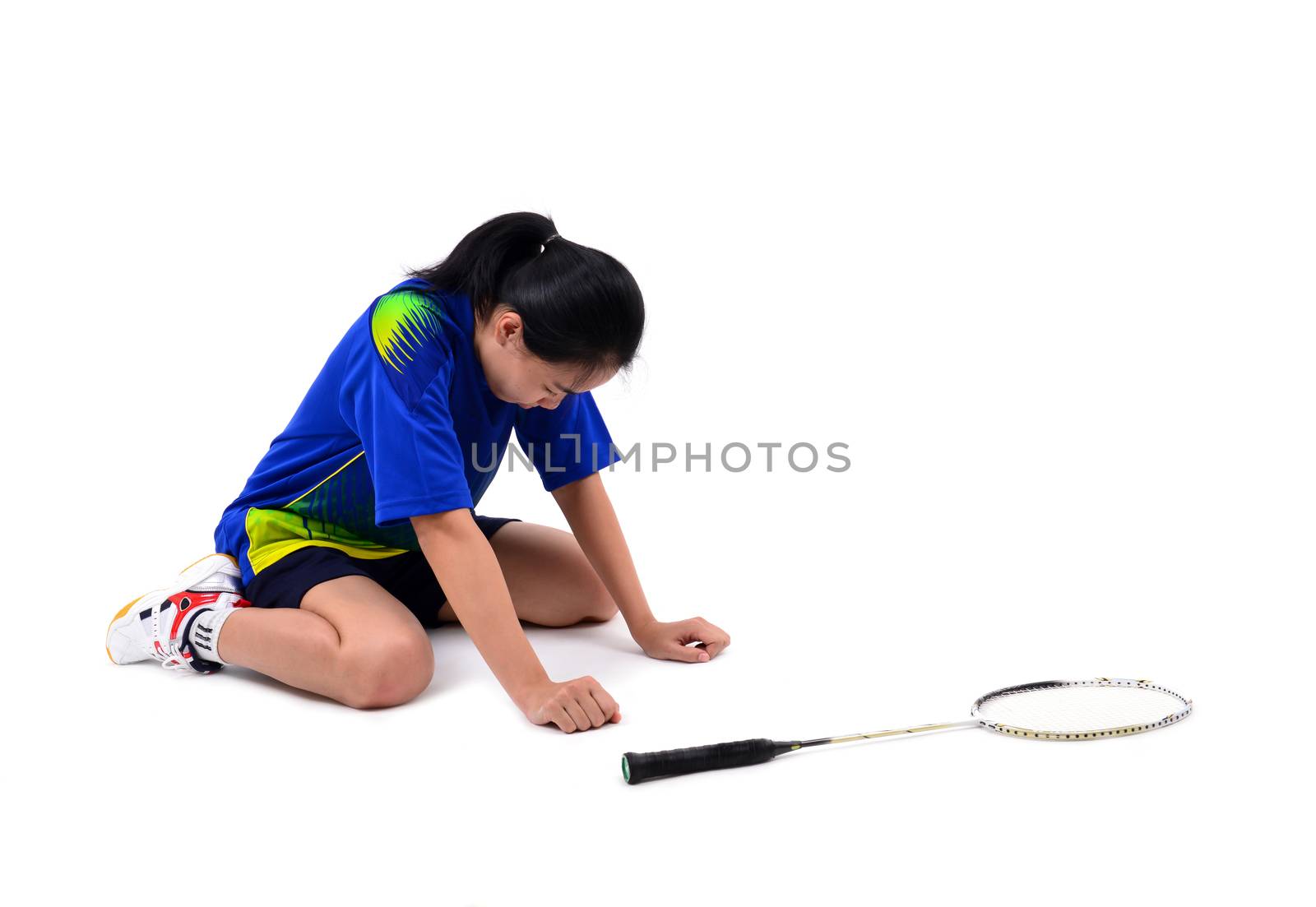 badminton player in action isolated on white background