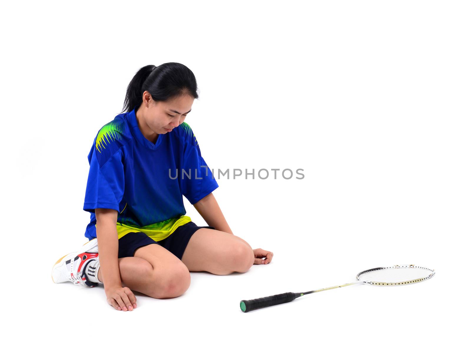 badminton player in action isolated on white background